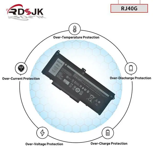 Alt view image 6 of 7 - RJ40G 63Wh Laptop Battery for Dell Latitude 14 5420 Latitude 15 5520 Precision 15 3560 F3T9T Series P137G P137G001 P104F P104F001 P104F002 M033W 01K2CF 075X16 WY9DX 0WK3F1 0M3KCN 005R42 15.2V 3941mAh