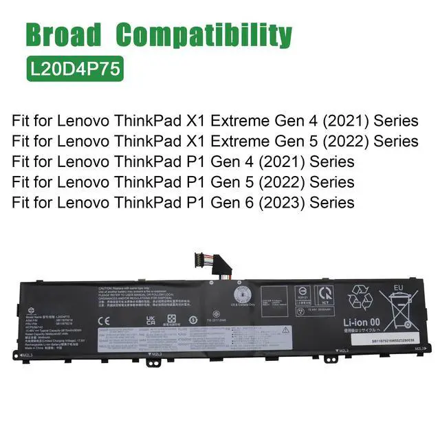 Alt view image 5 of 6 - L20D4P75 Laptop Battery Replacement for Lenovo ThinkPad P1 Gen 4/5/6 Series SB11B79216 5B11B79218 5M11E25314 5M11L99164 L20M4P75 SB11B79215 5B11B79217 5M11E25313 SB11M89862 15.48V 90Wh