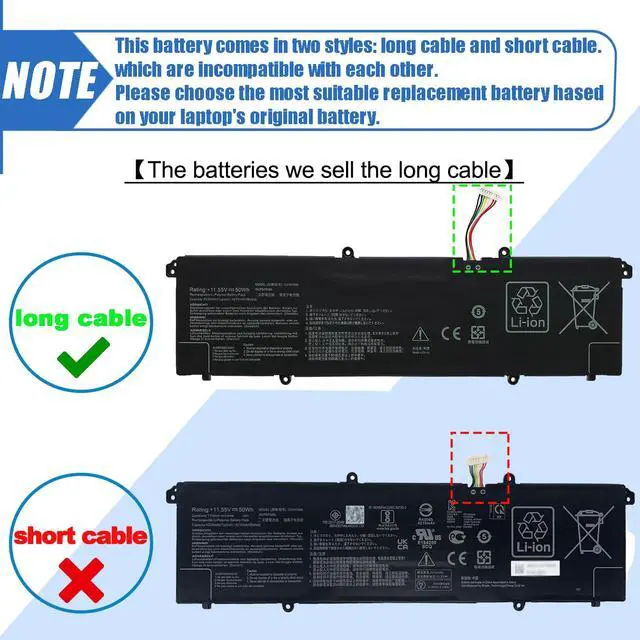 Alt view image 2 of 7 - 50Wh C31N1905 C31N1905-1 Laptop Battery (Long Cable) Replace for VivoBook S13 S333 S333JA S333JP S333JQ S333EA S14 S433IA M433 M433IA S433FA S433FL S15 D533 D533IA M533 M533IA Series 4335mAh