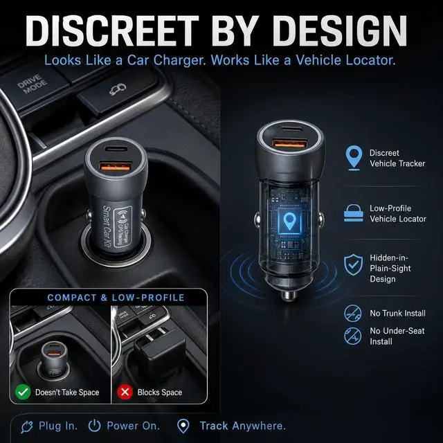 Alt view image 2 of 7 - Grey Car GPS Tracker for Vehicles, 2 in 1 Cigarette Lighter Locator with Dual USB Ports, Plug & Play Vehicle Location Tracker Compatible with Apple Find My, No Monthly Fee No SIM Card, Gray (iOS Only)