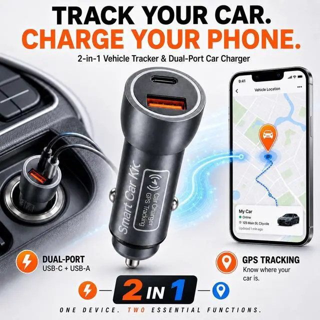 Alt view image 3 of 7 - Grey Car GPS Tracker for Vehicles, 2 in 1 Cigarette Lighter Locator with Dual USB Ports, Plug & Play Vehicle Location Tracker Compatible with Apple Find My, No Monthly Fee No SIM Card, Gray (iOS Only)