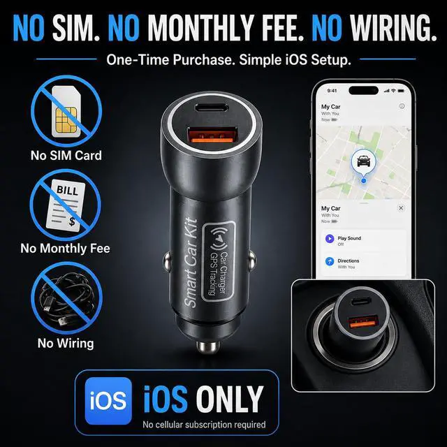 Alt view image 4 of 7 - Grey Car GPS Tracker for Vehicles, 2 in 1 Cigarette Lighter Locator with Dual USB Ports, Plug & Play Vehicle Location Tracker Compatible with Apple Find My, No Monthly Fee No SIM Card, Gray (iOS Only)