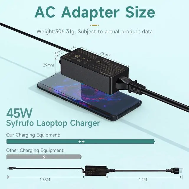 Alt view image 2 of 6 - 45W USB-C Laptop Charger for Lenovo Chromebook & ThinkPad Series