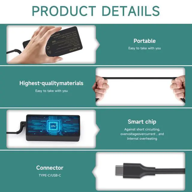 Alt view image 5 of 6 - 45W USB-C Laptop Charger for Lenovo Chromebook & ThinkPad Series