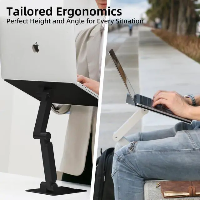 Alt view image 2 of 7 - Tall Desktop Stand for Laptop, Raise Up to 14 for Heavy Workstations and Gaming Laptops, Manual Gear-Locked Stable Riser for 13"17" Laptops (Black, Slim)