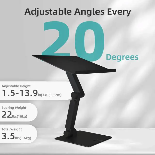Alt view image 3 of 7 - Tall Desktop Stand for Laptop, Raise Up to 14 for Heavy Workstations and Gaming Laptops, Manual Gear-Locked Stable Riser for 13"17" Laptops (Black, Slim)
