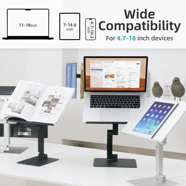 Alt view image 4 of 7 - Tall Desktop Stand for Laptop, Raise Up to 14 for Heavy Workstations and Gaming Laptops, Manual Gear-Locked Stable Riser for 13"17" Laptops (Black, Slim)