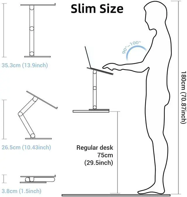 Alt view image 7 of 7 - Tall Desktop Stand for Laptop, Raise Up to 14 for Heavy Workstations and Gaming Laptops, Manual Gear-Locked Stable Riser for 13"17" Laptops (Black, Slim)