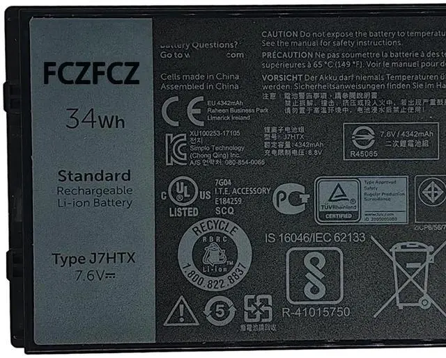 Alt view image 2 of 5 - J7HTX Battery 34Wh 4342mAh 02JT7D 7XNTR FH8RW J82G5 7.6V 4-Cell | Replacement for Dell Latitude 7202 7212 Rugged Extreme / Latitude 7220 Rugged Extreme Series 451-BCDH