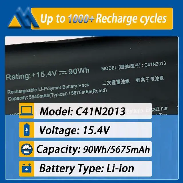 Alt view image 2 of 6 - 90Wh C41N2013 C41N2013-1 Battery Replacement for ASUS ROG Strix G15 G513 G513IM G513QR G17 G713 G713IM G713QM Rog Strix Scar 15 G533 7 G733 Zephyrus G15 GA503 M16 GU603 S17 GX703 15.4V 5675mAh