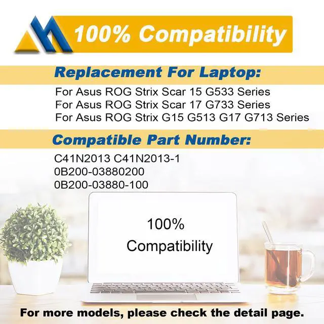 Alt view image 5 of 6 - 90Wh C41N2013 C41N2013-1 Battery Replacement for ASUS ROG Strix G15 G513 G513IM G513QR G17 G713 G713IM G713QM Rog Strix Scar 15 G533 7 G733 Zephyrus G15 GA503 M16 GU603 S17 GX703 15.4V 5675mAh