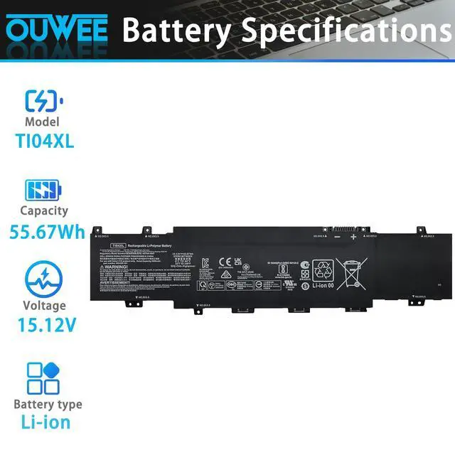 Alt view image 2 of 5 - TI04XL M24420-1D1 Laptop Battery Replacement for Hp Envy 17-CH 17-CH0000NB 17-CH0027UR 17M-CH 17M-CH0013DX Series HSTNN-IB9T M24563-005 TI04055XL M24420-1C1 15.12V 55.67Wh/3500mAh 4-Cell