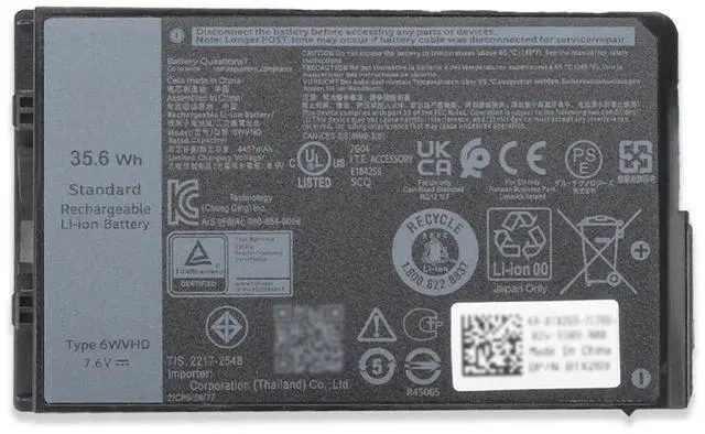 Main image of 35.6Wh 6WVHD Laptop Battery Replacement for Dell Latitude 7230 Rugged Extreme Tablet T06H T06H001 Series Notebook FNW8F VDDJY 0VDDJY JM6CX 0JM6CX 451-BDDY 7.6V 4457mAh