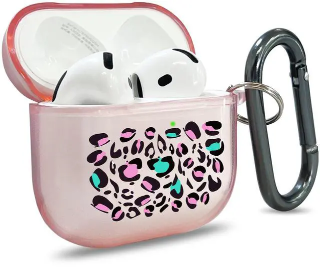 Main image of for AirPods 4 Case Cover with Art Skin, Cute TPU AirPods Case with Keychain Hook, Semi-Transparent Decorative Case for Women, Leopard, Clear Pink