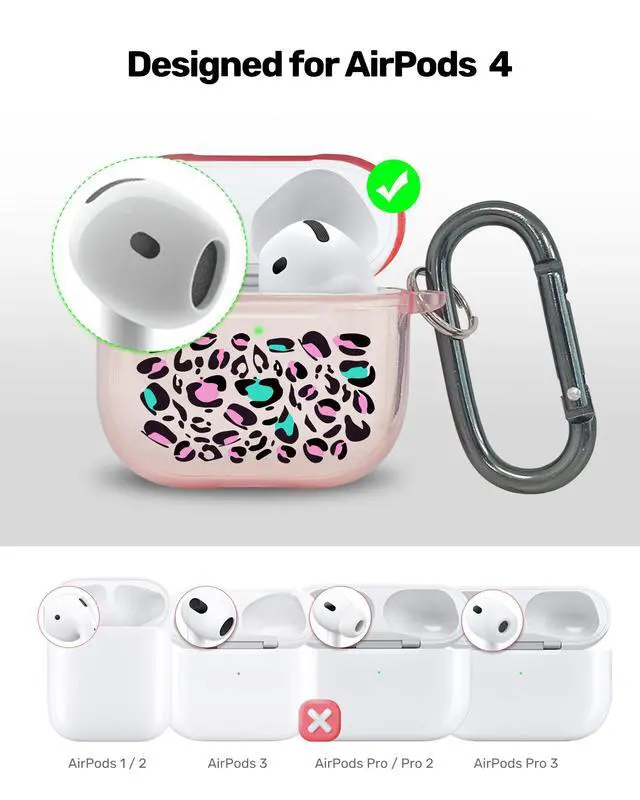 Alt view image 3 of 6 - for AirPods 4 Case Cover with Art Skin, Cute TPU AirPods Case with Keychain Hook, Semi-Transparent Decorative Case for Women, Leopard, Clear Pink