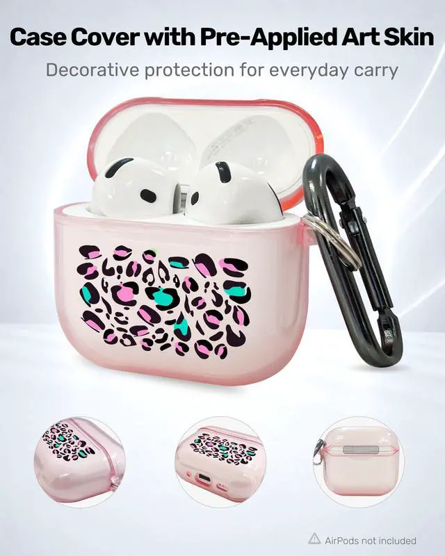 Alt view image 2 of 6 - for AirPods 4 Case Cover with Art Skin, Cute TPU AirPods Case with Keychain Hook, Semi-Transparent Decorative Case for Women, Leopard, Clear Pink