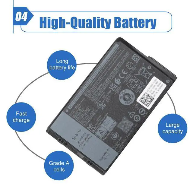 Alt view image 5 of 6 - 35.6Wh 6WVHD Laptop Battery Replacement for Dell Latitude 7230 Rugged Extreme Tablet T06H T06H001 Series Notebook FNW8F VDDJY 0VDDJY JM6CX 0JM6CX 451-BDDY 7.6V 4457mAh