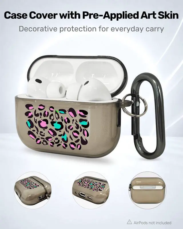 Alt view image 2 of 6 - for AirPods Pro 3 Case Cover with Art Skin, Cute TPU AirPods Case with Keychain Hook, Semi-Transparent Decorative Case for Women, Leopard, Clear Black