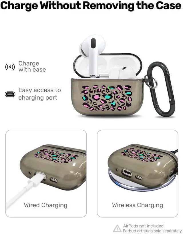 Alt view image 4 of 6 - for AirPods Pro 3 Case Cover with Art Skin, Cute TPU AirPods Case with Keychain Hook, Semi-Transparent Decorative Case for Women, Leopard, Clear Black