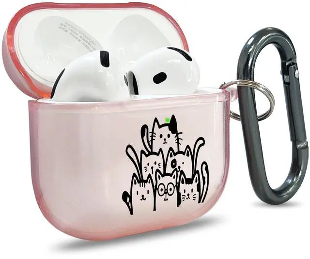 Main image of for AirPods 4 Case Cover with Art Skin, Cute TPU AirPods Case with Keychain Hook, Semi-Transparent Decorative Case for Women, Cute Cat, Clear Pink
