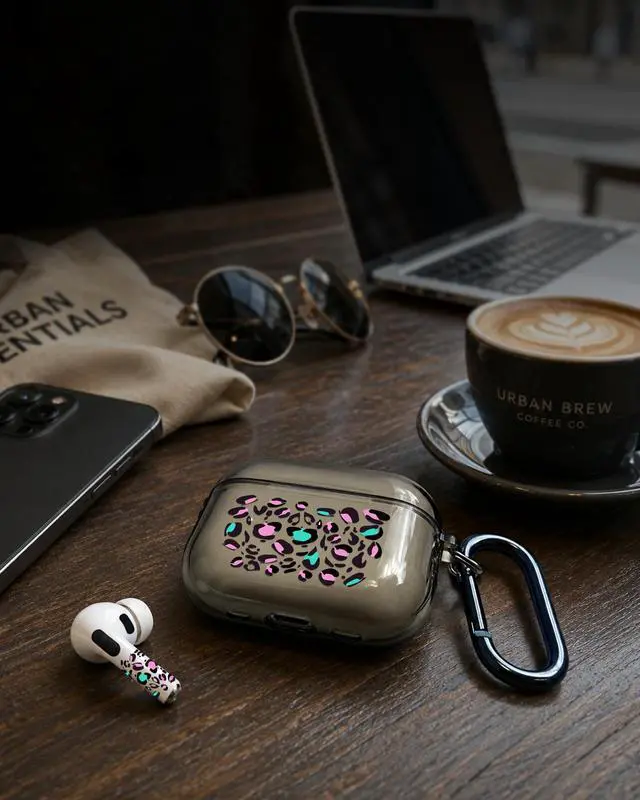 Alt view image 5 of 6 - for AirPods Pro 3 Case Cover with Art Skin, Cute TPU AirPods Case with Keychain Hook, Semi-Transparent Decorative Case for Women, Leopard, Clear Black
