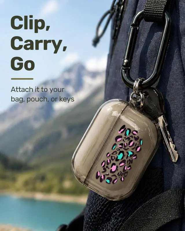 Alt view image 6 of 6 - for AirPods Pro 3 Case Cover with Art Skin, Cute TPU AirPods Case with Keychain Hook, Semi-Transparent Decorative Case for Women, Leopard, Clear Black