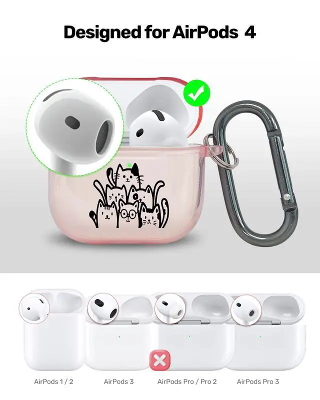 Alt view image 3 of 6 - for AirPods 4 Case Cover with Art Skin, Cute TPU AirPods Case with Keychain Hook, Semi-Transparent Decorative Case for Women, Cute Cat, Clear Pink