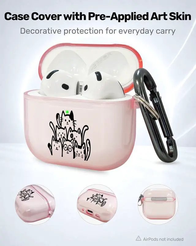 Alt view image 2 of 6 - for AirPods 4 Case Cover with Art Skin, Cute TPU AirPods Case with Keychain Hook, Semi-Transparent Decorative Case for Women, Cute Cat, Clear Pink