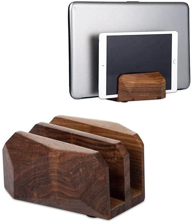 Main image of Premium Vertical Laptop Stand Wooden Dock Compatible MacBook & Laptops | Dual Dock Slot | Ergonomic Desktop Holder & Space-Saving Office Desk Accessory (Indian Rosewood)