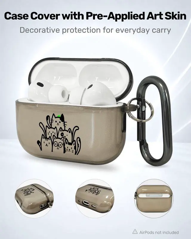 Alt view image 2 of 6 - for AirPods Pro 3 Case Cover with Art Skin, Cute TPU AirPods Case with Keychain Hook, Semi-Transparent Decorative Case for Women, Cute Cat, Clear Black