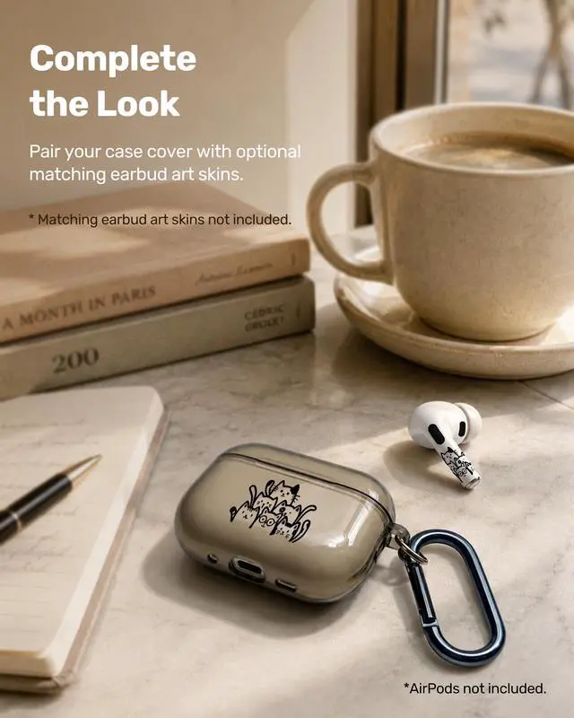 Alt view image 5 of 6 - for AirPods Pro 3 Case Cover with Art Skin, Cute TPU AirPods Case with Keychain Hook, Semi-Transparent Decorative Case for Women, Cute Cat, Clear Black