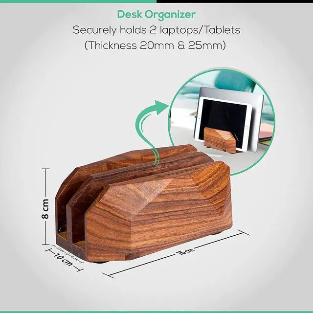 Alt view image 5 of 6 - Premium Vertical Laptop Stand Wooden Dock Compatible MacBook & Laptops | Dual Dock Slot | Ergonomic Desktop Holder & Space-Saving Office Desk Accessory (Indian Rosewood)