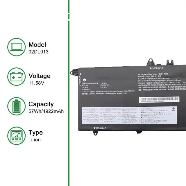 Alt view image 2 of 6 - 02DL013 L18L3PD1 SB10K97651 Laptop Battery Replacement for Lenovo ThinkPad T490s T495s T14s Gen 1 2020 Series 02DL014 L18M3PD1 SB10K97652 02DL015 L18M3PD2 02DL016 L18C3PD1 11.58V 57Wh