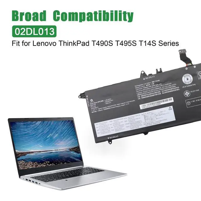 Alt view image 5 of 6 - 02DL013 L18L3PD1 SB10K97651 Laptop Battery Replacement for Lenovo ThinkPad T490s T495s T14s Gen 1 2020 Series 02DL014 L18M3PD1 SB10K97652 02DL015 L18M3PD2 02DL016 L18C3PD1 11.58V 57Wh
