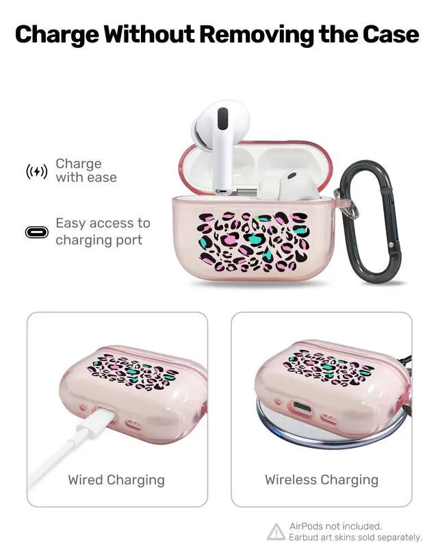 Alt view image 4 of 6 - for AirPods Pro 3 Case Cover with Art Skin, Cute TPU AirPods Case with Keychain Hook, Semi-Transparent Decorative Case for Women, Leopard, Clear Pink