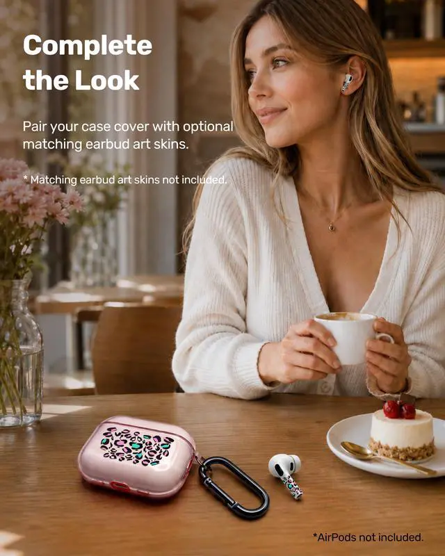 Alt view image 5 of 6 - for AirPods Pro 3 Case Cover with Art Skin, Cute TPU AirPods Case with Keychain Hook, Semi-Transparent Decorative Case for Women, Leopard, Clear Pink