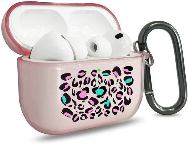 Main image of for AirPods Pro 3 Case Cover with Art Skin, Cute TPU AirPods Case with Keychain Hook, Semi-Transparent Decorative Case for Women, Leopard, Clear Pink