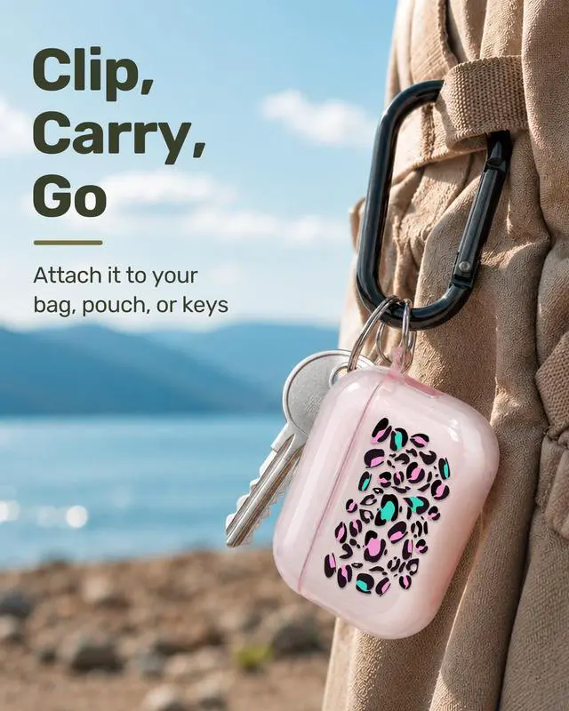 Alt view image 6 of 6 - for AirPods Pro 3 Case Cover with Art Skin, Cute TPU AirPods Case with Keychain Hook, Semi-Transparent Decorative Case for Women, Leopard, Clear Pink