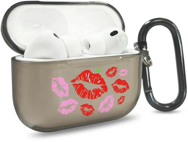 Main image of for AirPods Pro 3 Case Cover with Art Skin, Cute TPU AirPods Case with Keychain Hook, Semi-Transparent Decorative Case for Women, Red Lips, Clear Black