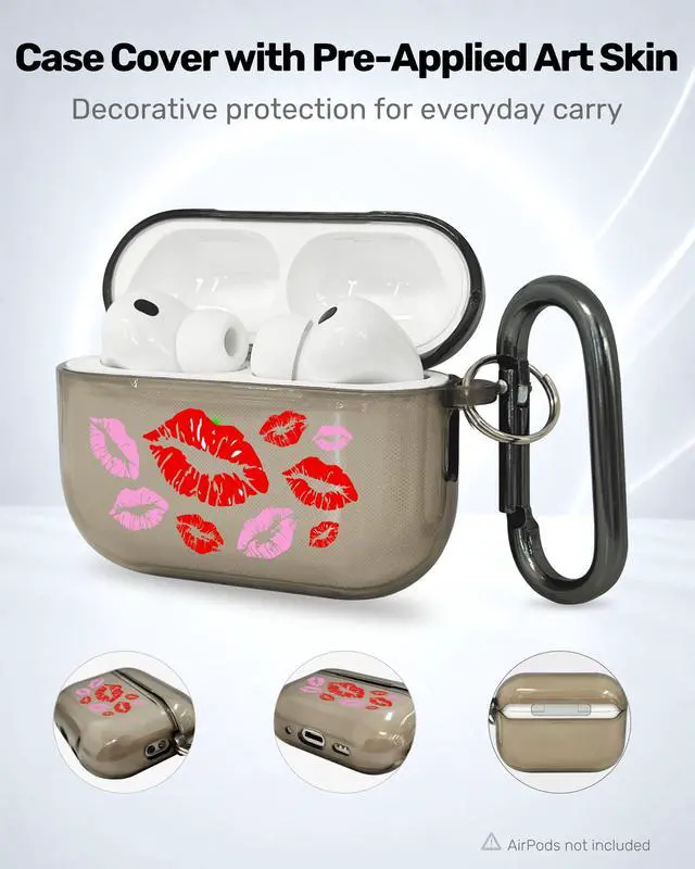 Alt view image 2 of 6 - for AirPods Pro 3 Case Cover with Art Skin, Cute TPU AirPods Case with Keychain Hook, Semi-Transparent Decorative Case for Women, Red Lips, Clear Black