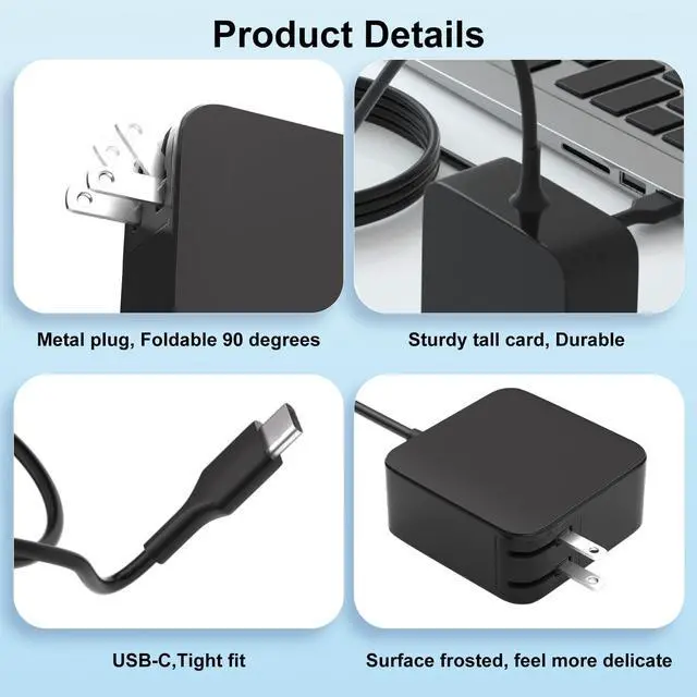 Alt view image 2 of 6 - 65W USB-C Charger Compatible with Microsoft Surface Pro 12 (2025) 11 10 9 | and Surface Pro 13-inch (OLED) Snapdragon X Elite, for Surface Pro 2-in-1 Tablet Laptop (2024) Copilot+ PC Power Adapter