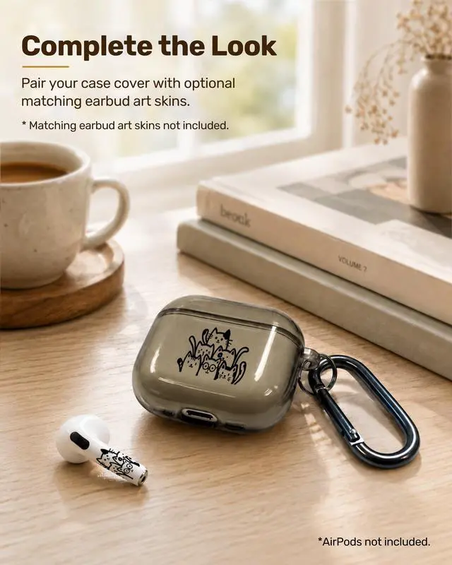 Alt view image 5 of 6 - for AirPods 4 Case Cover with Art Skin, Cute TPU AirPods Case with Keychain Hook, Semi-Transparent Decorative Case for Women, Cute Cat, Clear Black