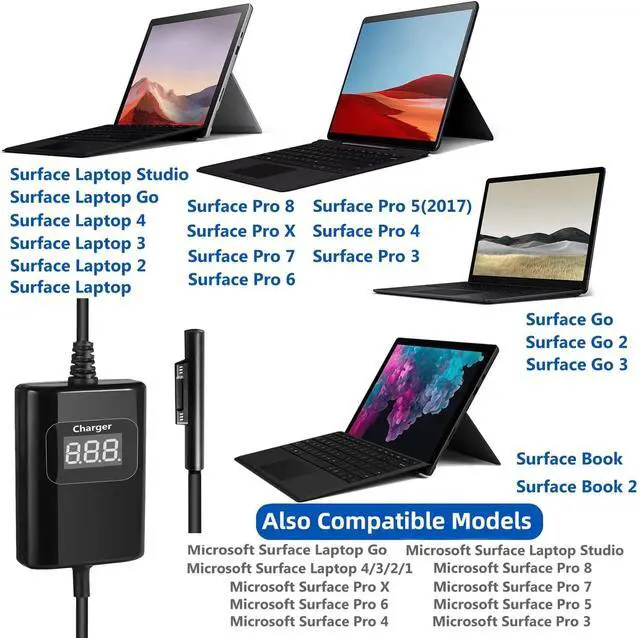 Alt view image 2 of 6 - 65W Surface Car Charger for Microsoft Surface Pro 9, 8, 7+, 7, 6, 5, 4, 3, X, Windows Surface Laptop 5, 4, 3, 2, 1 Studio, Surface Go Tablet, Surface Book 3, 2, 1, Support 44W, 36W
