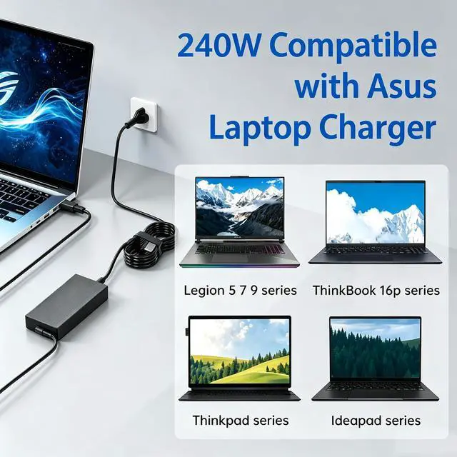 Alt view image 5 of 7 - 240W Charger A20-240p1a Fit for Asus ROG Zephyrus G14 GA403 TUF A14 Laptop | ROG Zephyrus G14 G16 (2025) GA605 GA403 Flow V16 Z13 Strix TUF A14 A16 A15 FA401 FA608 ProArt P16 ADP-240EB B Adapter Power