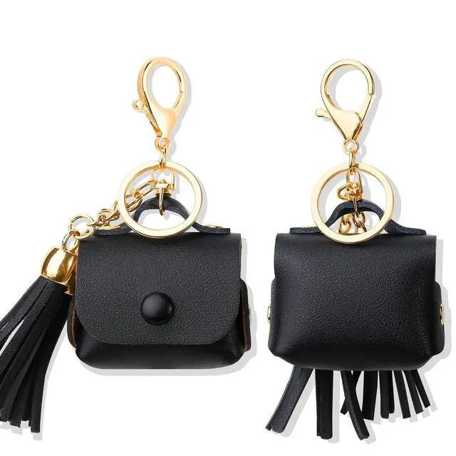 Alt view image 2 of 6 - Case Cover for AirPods 3 (2021), PU Leather Case with Couple of Drooping Tassels Compatible with Apple AirPods 3rd Generation - Black