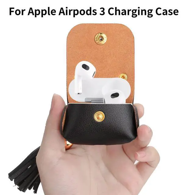 Alt view image 3 of 6 - Case Cover for AirPods 3 (2021), PU Leather Case with Couple of Drooping Tassels Compatible with Apple AirPods 3rd Generation - Black
