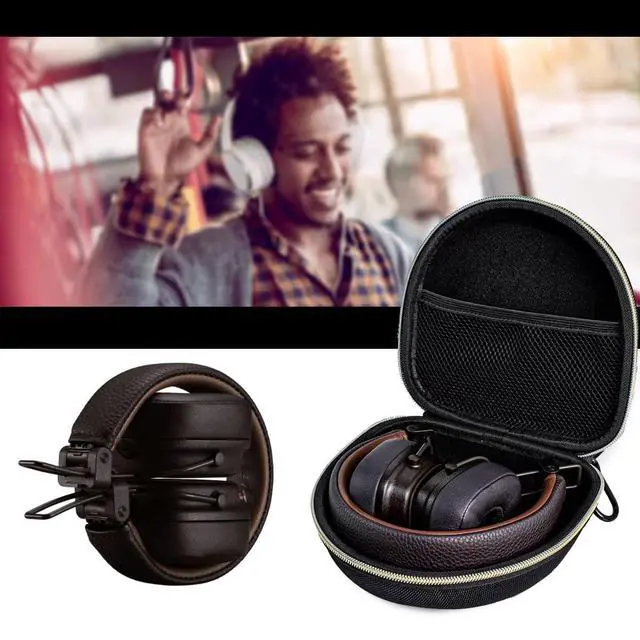 Alt view image 3 of 5 - On Ear Bluetooth Headphones Case Storage Carrying Bag Compatible with Marshall Major V/IV/III/II/ 5/4/ 3/2 (Black + Gold)
