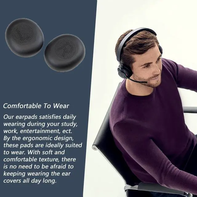 Alt view image 5 of 7 - Replacement Ear Pads Compitable with Jabra Evolve2 65 MS/65 UC/USB, Earpads Cushions for Evolve2 40 UC/MS/USB, Headset Ear Covers Also Fit Jabra Elite 45h (Black)