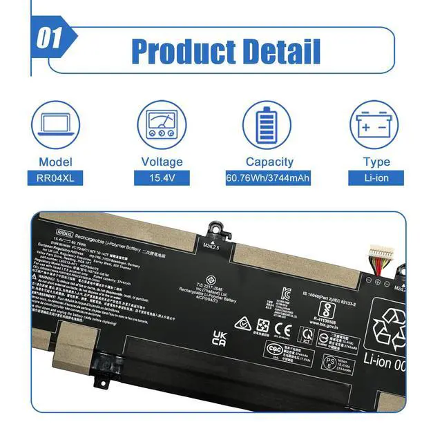 Alt view image 2 of 6 - RR04XL Laptop Battery Compatible with HP Spectre X360 13-AW 13-AW0000 | 15.4V 60.76Wh 3744mAh, Replacement for HP Spectre X360 13-AW0023DX 13-AW0002NI 13-AW2510NZ, RR04060XL HSTNN-DB9K L60213-2C1