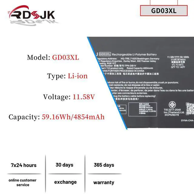 Alt view image 2 of 7 - GD03XL Laptop Battery for HP Envy x360 14 2-in-1 14-fa0000 14-fc0000 OmniBook X 14 14-fe000 14-fe0057nr 14-fe0058nr EliteBook Ultra G1q G1q8 Series GD03059XL N66215-005 HSTNNN-AB1E N66000-1E1 59.16Wh